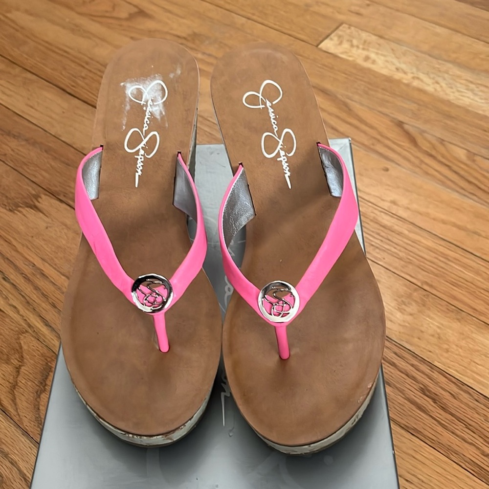 Jessica Simpson pink leather sandals, size 7, worn once, excellent condition